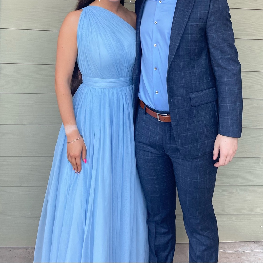 Asos blue one shoulder tulle maxi dress